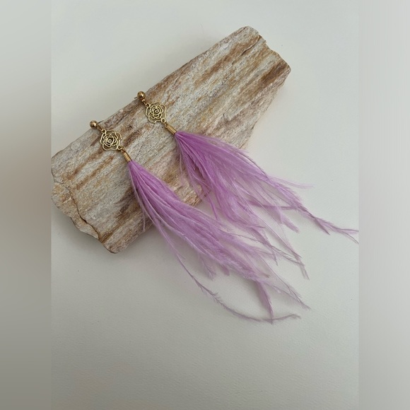 Long Dangle Pink Feather Hippie Chic Earrings - Flirty Boho Chic Earrings - Picture 8 of 15
